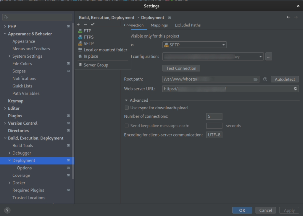 Specify SSH settings