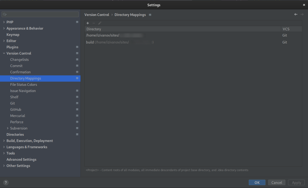 File | Settings | Version Control | Directory Mappings