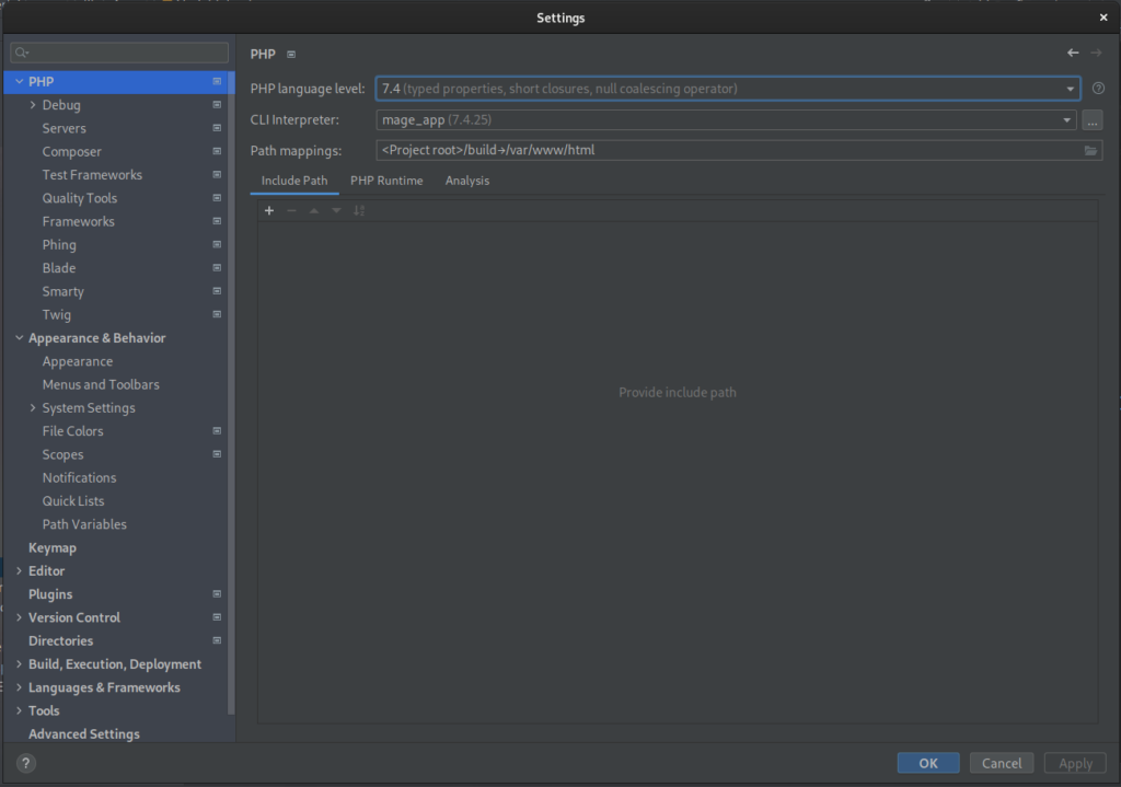 Set up the interpreter File | Settings | PHP