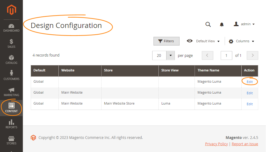 Go to Content - Configuration