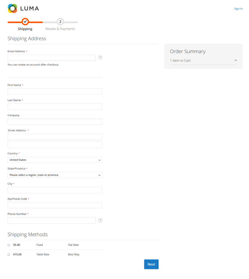 Magento Checkout (shipping step)