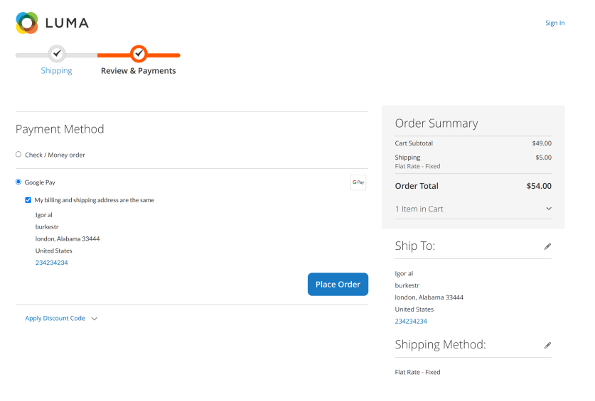 Magento Luma Checkout