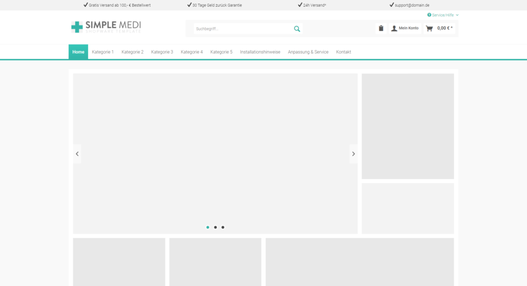 Shopware 6 Theme "Simple Medi" (Medicine, Technology EDV turquoise gray)