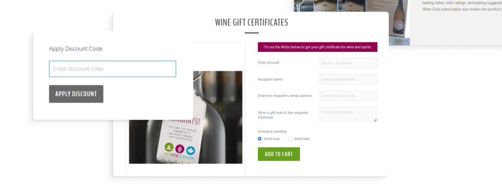 My Wine Canada Gift Card Functionality