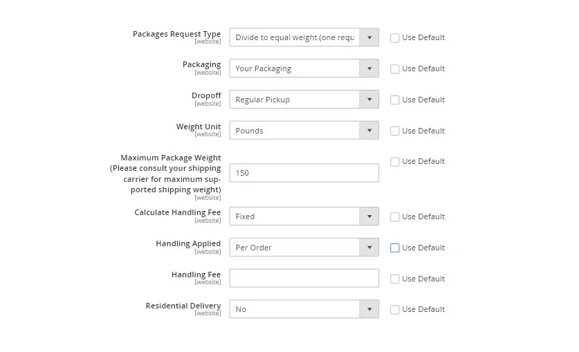 Magento shipping configuration