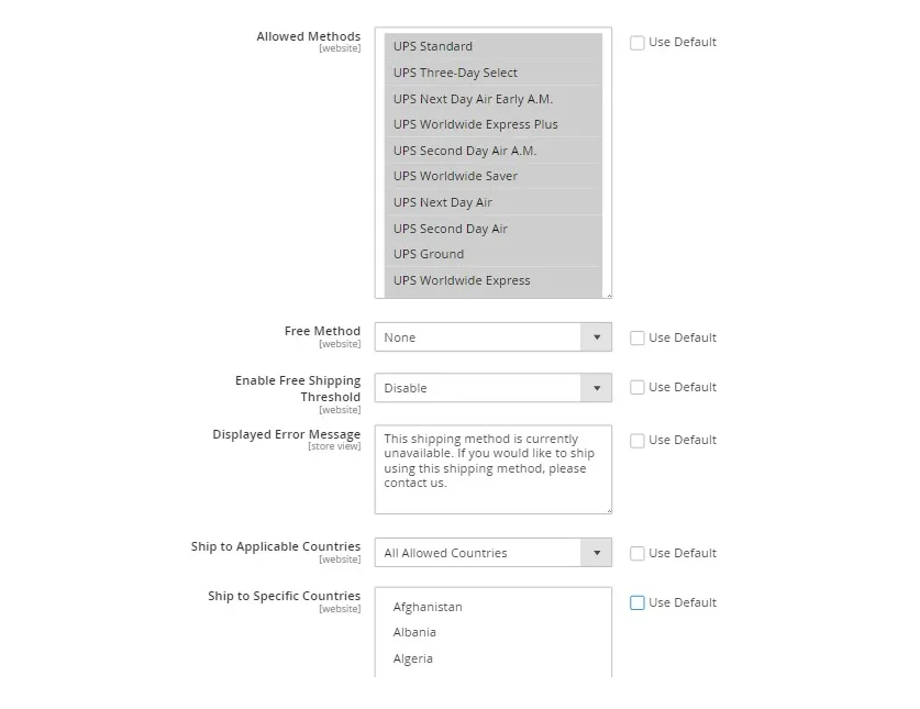 Magento shipping configuration