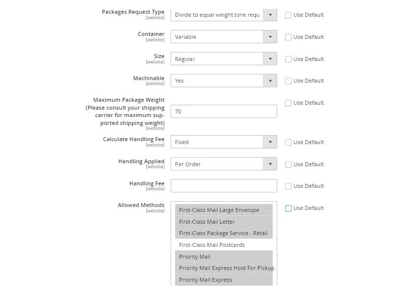 Magento shipping configuration